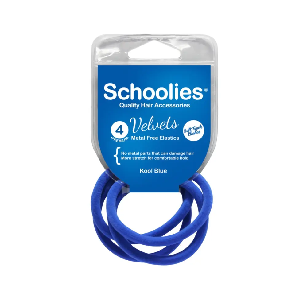 Dây Cột Tóc Nhung Màu Xanh Dương, Velvets Metal Free Elastics, Kool Blue, 4 Cái - SCHOOLIES