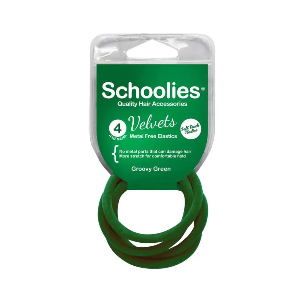 Dây Cột Tóc Nhung Màu Xanh Lá, Velvets Metal Free Elastics, Groovy Green, 4 Cái - SCHOOLIES