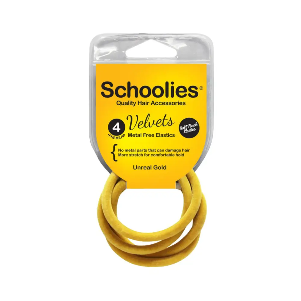 Dây Cột Tóc Nhung Màu Vàng, Velvets Metal Free Elastics, Unreal Gold, 4 Cái - SCHOOLIES