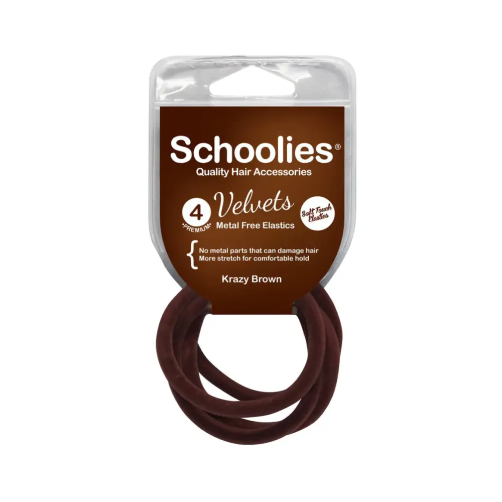Dây Cột Tóc Nhung Màu Nâu, Velvets Metal Free Elastics, Krazy Brown, 4 Cái - SCHOOLIES