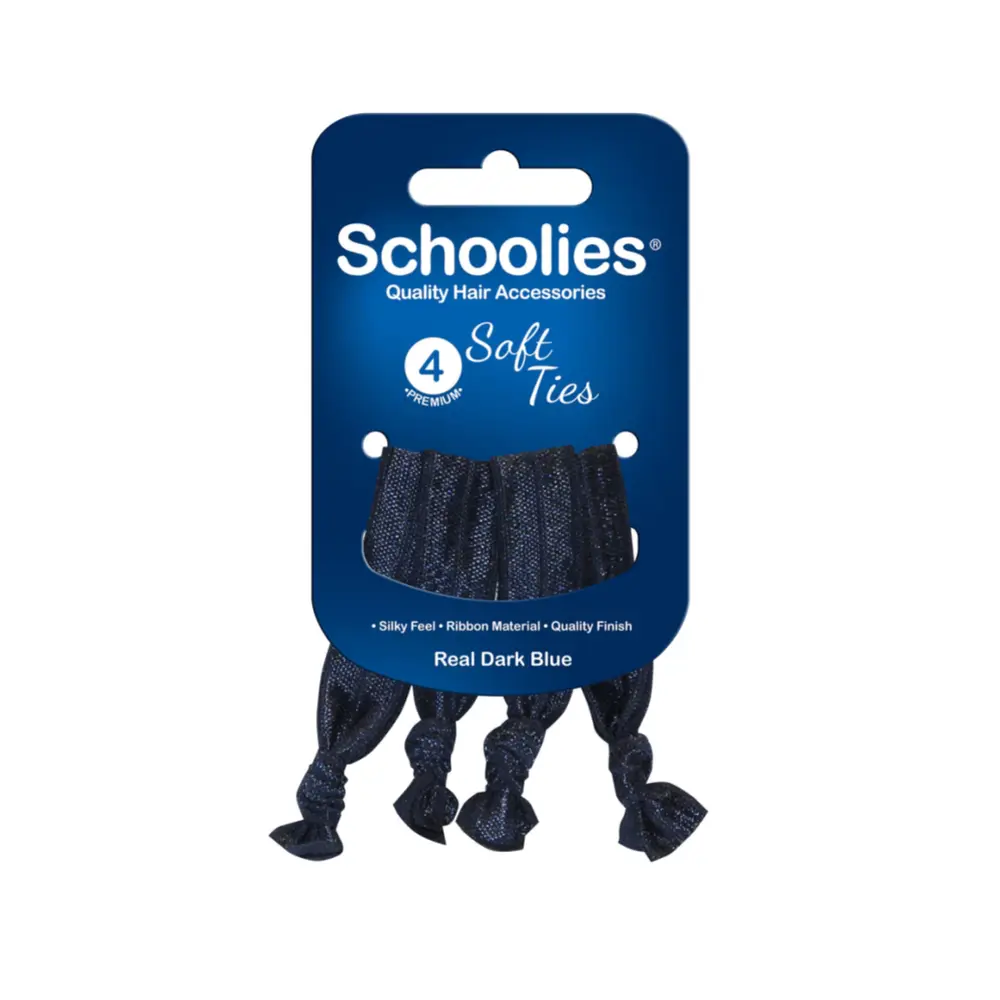 Dây Cột Tóc Nơ Xoắn Màu Xanh Dương Đậm, Soft Ties, Real Dark Blue, 4 Cái - SCHOOLIES