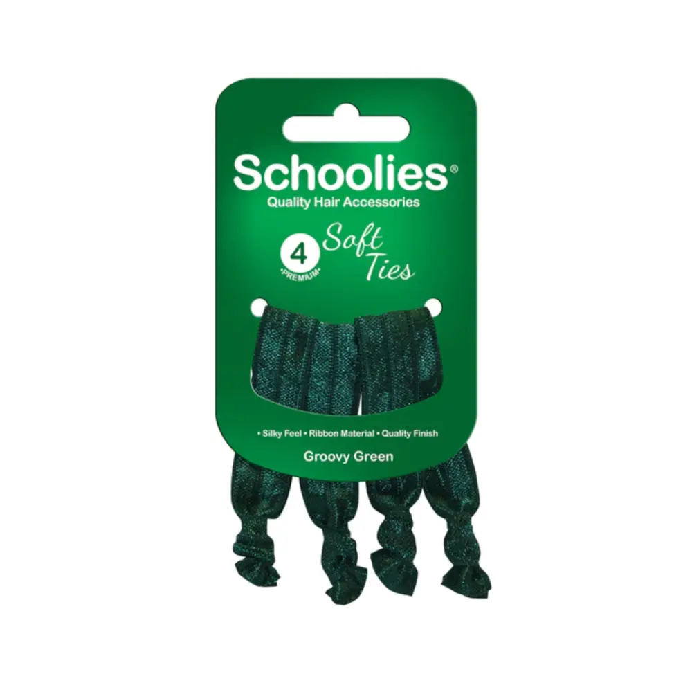 Dây Cột Tóc Nơ Xoắn Màu Xanh Lá, Soft Ties, Groovy Green, 4 Cái - SCHOOLIES