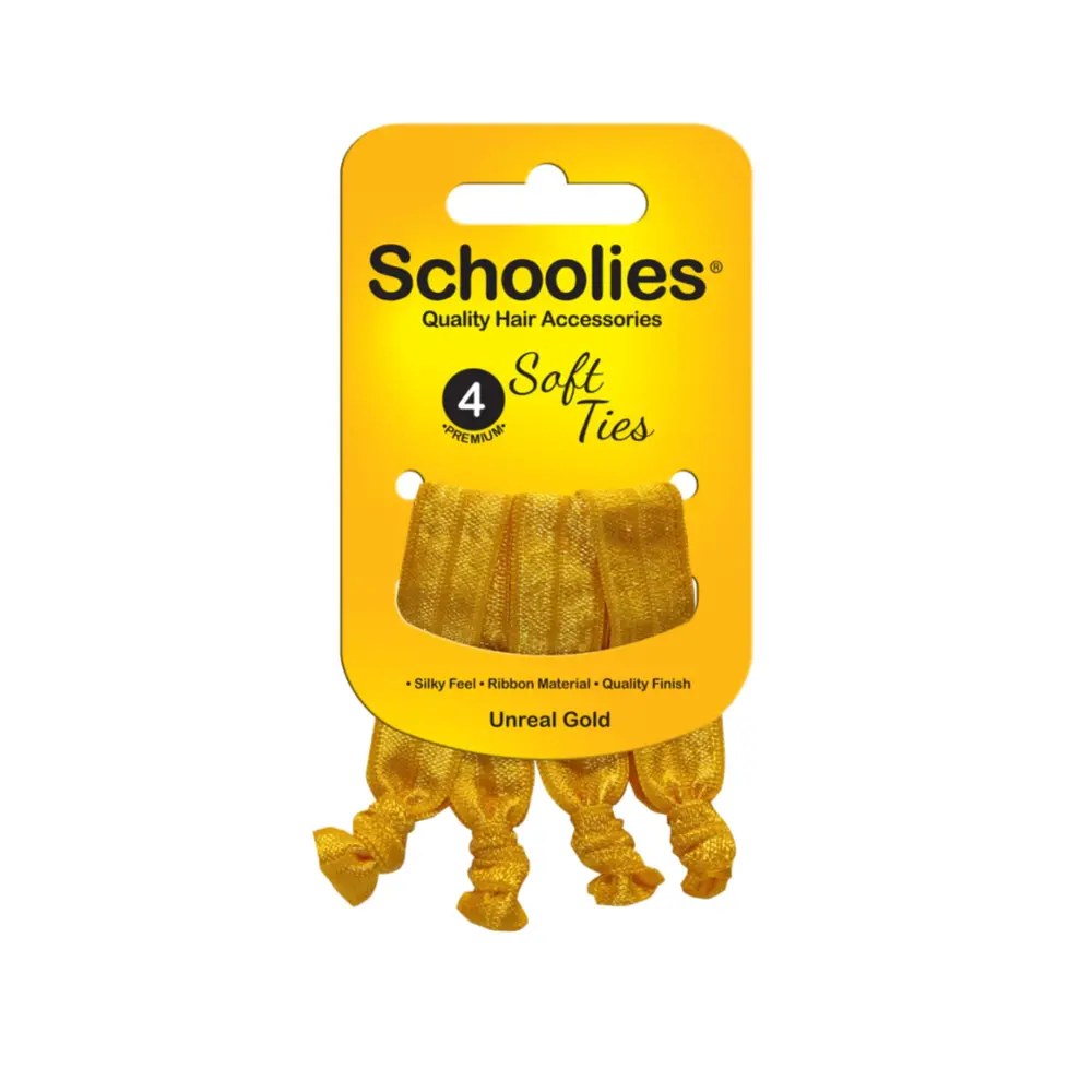Dây Cột Tóc Nơ Xoắn Màu Vàng, Soft Ties, Unreal Gold, 4 Cái - SCHOOLIES