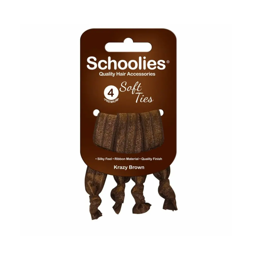 Dây Cột Tóc Nơ Xoắn Màu Nâu, Soft Ties, Krazy Brown, 4 Cái - SCHOOLIES