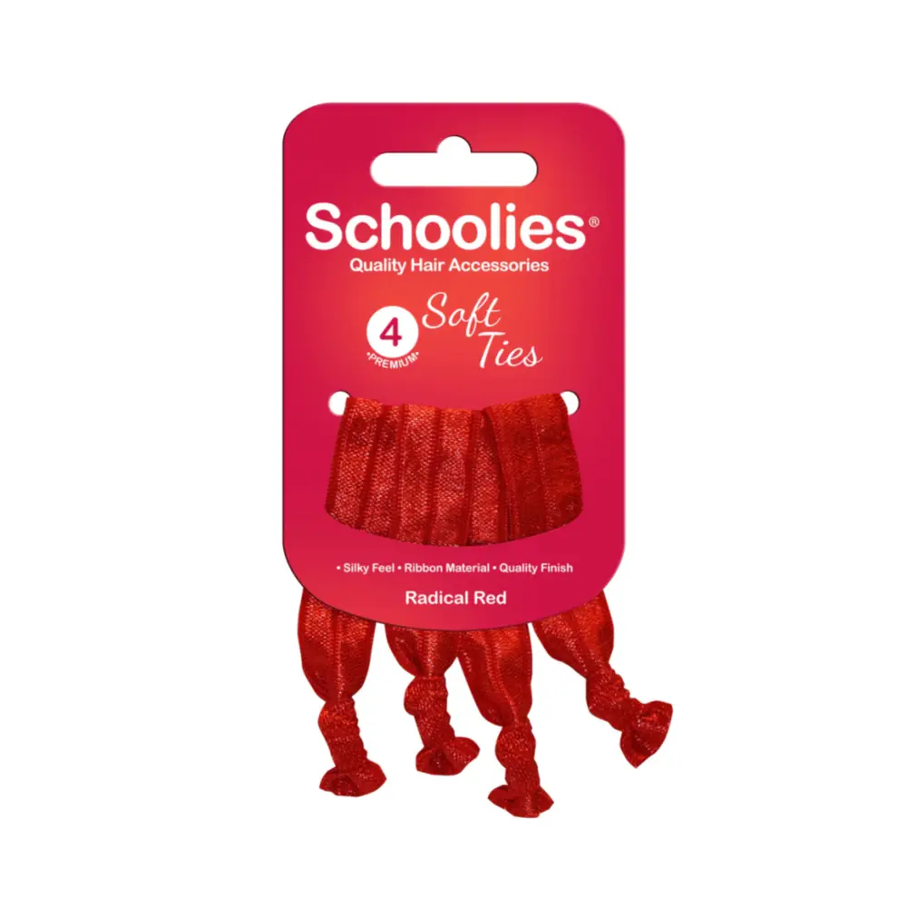 Dây Cột Tóc Nơ Xoắn Màu Đỏ, Soft Ties, Radical Red, 4 Cái - SCHOOLIES