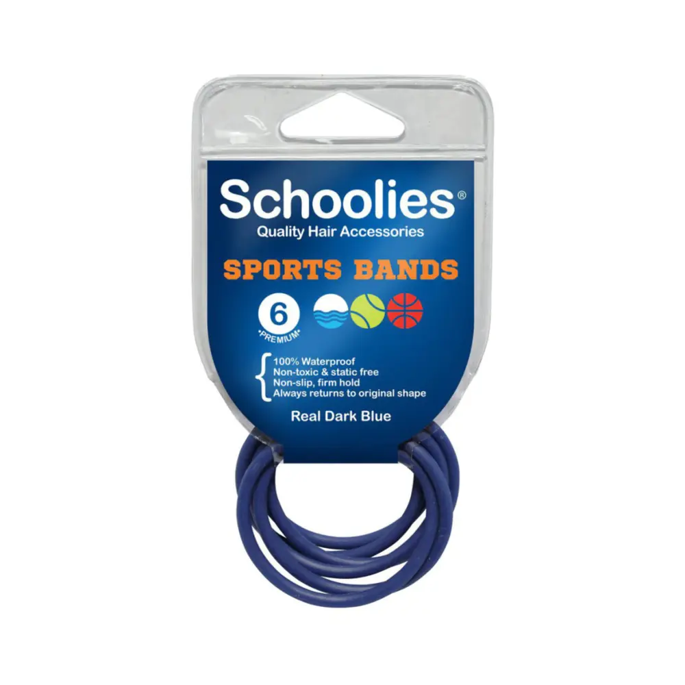 Dây Cột Tóc Thể Thao Màu Xanh Dương Đậm, Sports Bands, Real Dark Blue, 6 Cái - SCHOOLIES