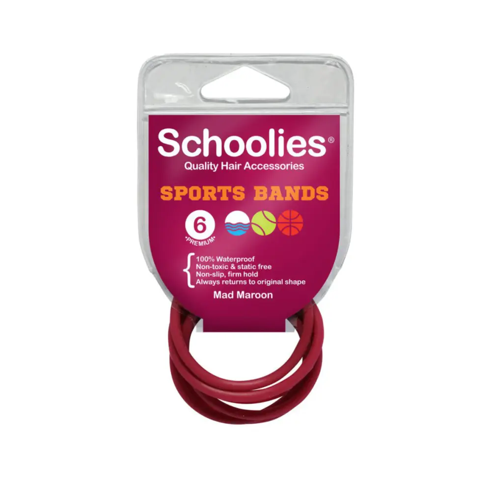 Dây Cột Tóc Thể Thao Màu Đỏ Đô, Sports Bands, Mad Maroon, 6 Cái - SCHOOLIES