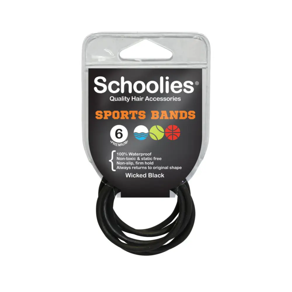 Dây Cột Tóc Thể Thao Màu Đen, Sports Bands, Wicked Black, 6 Cái - SCHOOLIES