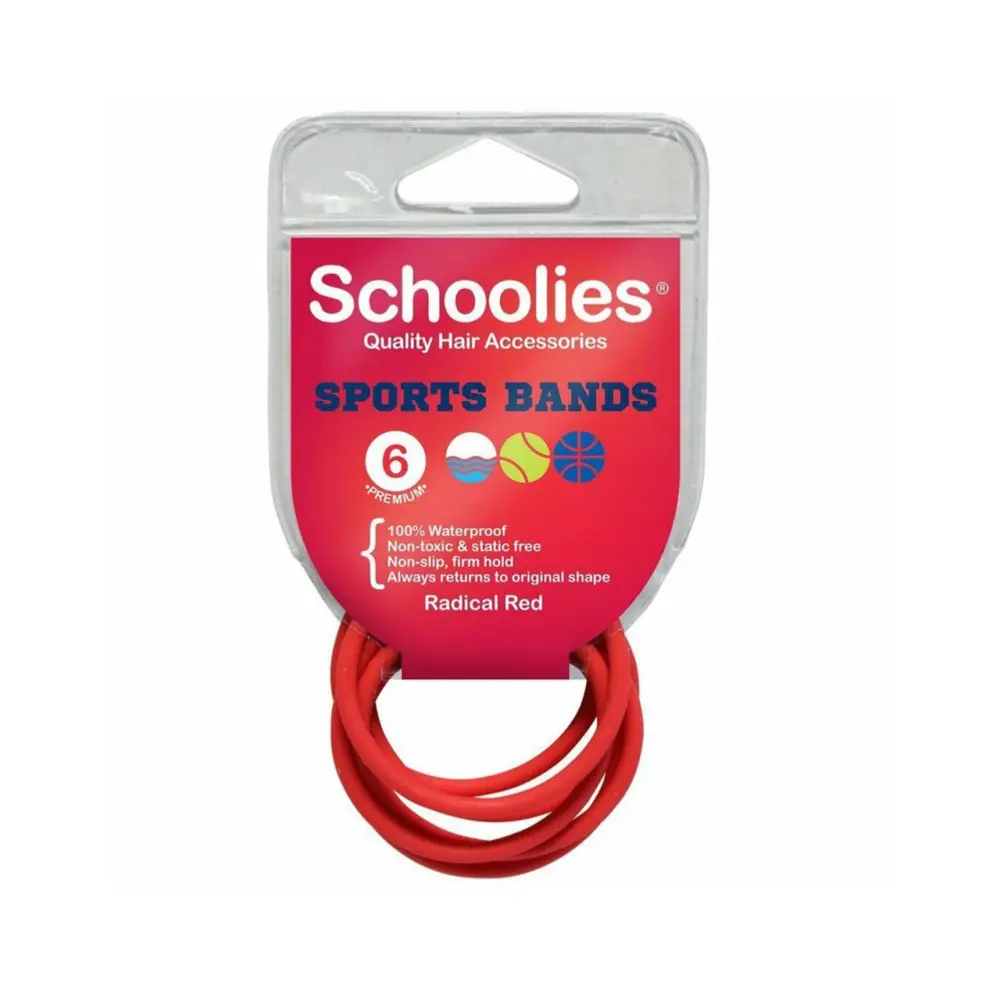 Dây Cột Tóc Thể Thao Màu Đỏ, Sports Bands, Radical Red, 6 Cái - SCHOOLIES