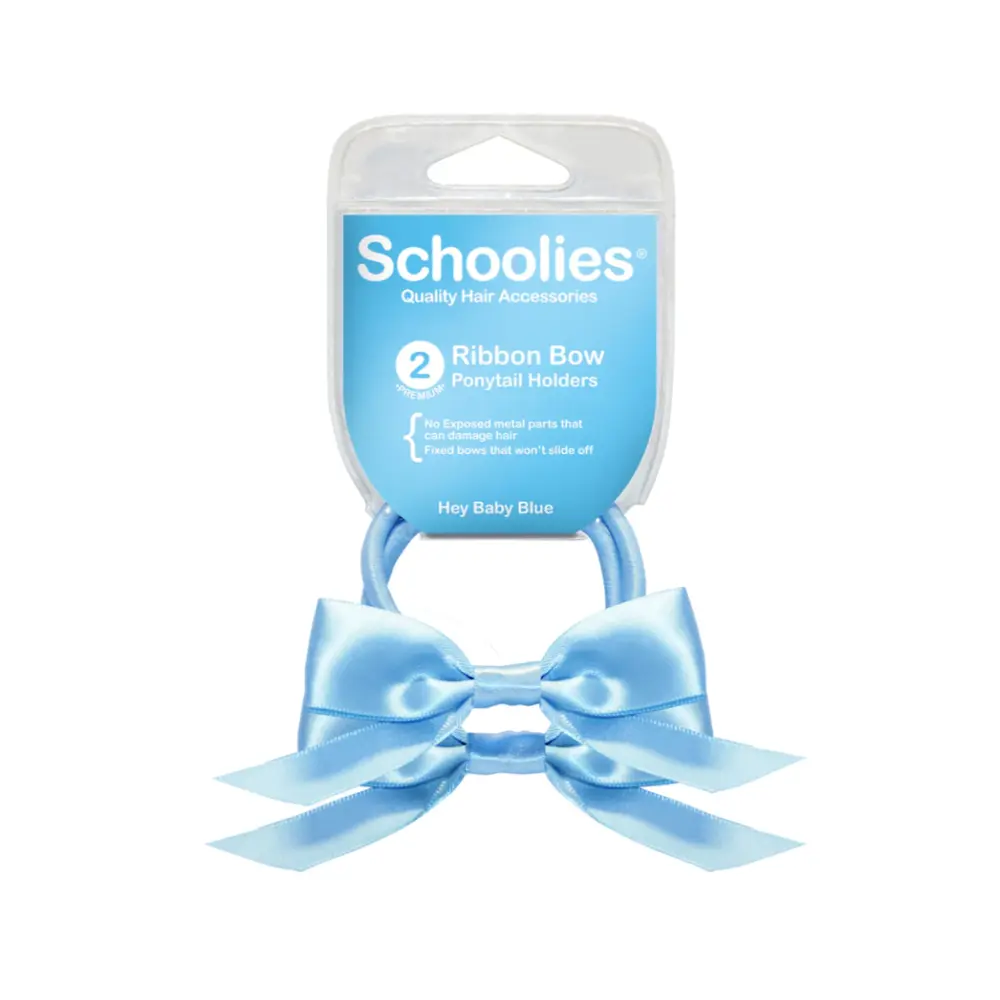 Dây Cột Tóc Ruy Băng Màu Xanh Lơ, Ribbon Bow Ponytail Holders, Hey Baby Blue, 2 Cái - SCHOOLIES