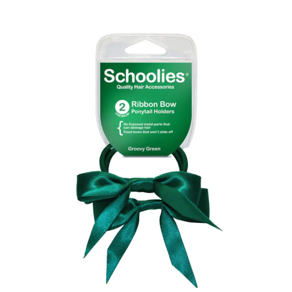 Dây Cột Tóc Ruy Băng Màu Xanh Lá, Ribbon Bow Ponytail Holders, Groovy Green, 2 Cái - SCHOOLIES