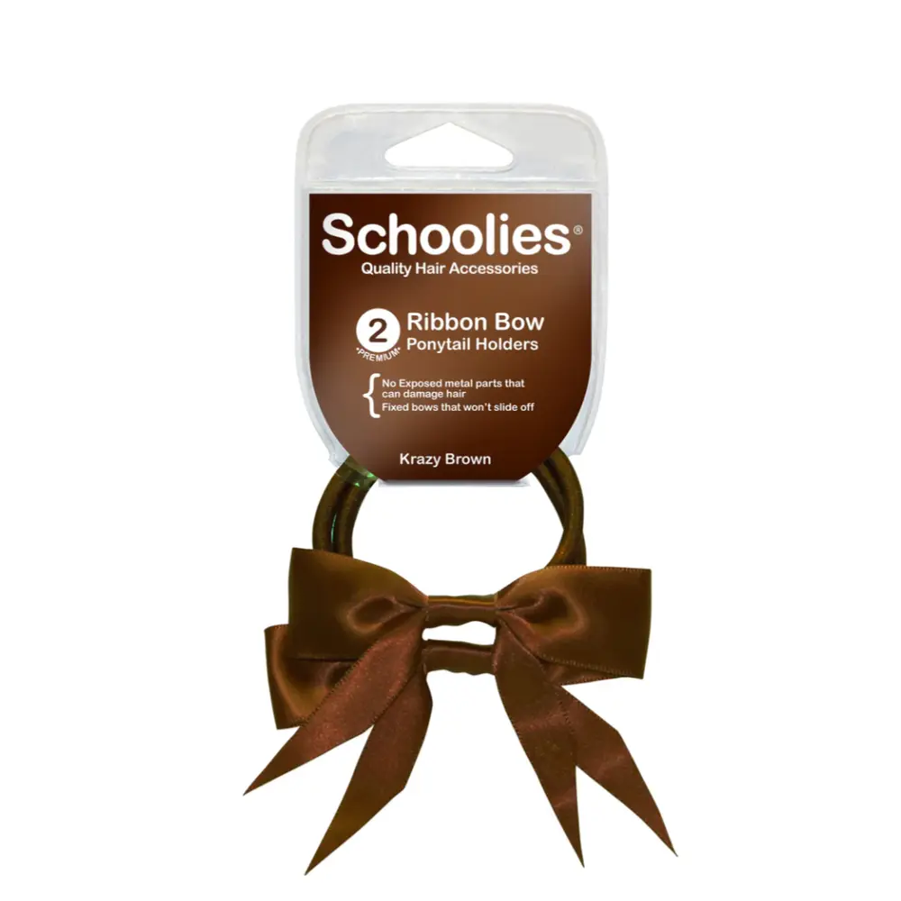 Dây Cột Tóc Ruy Băng Màu Nâu, Ribbon Bow Ponytail Holders, Krazy Brown, 2 Cái - SCHOOLIES