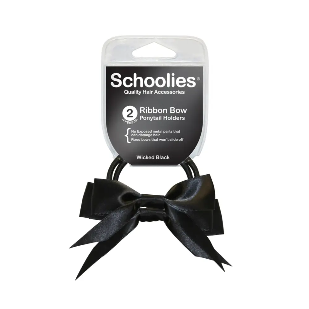 Dây Cột Tóc Ruy Băng Màu Đen, Ribbon Bow Ponytail Holders, Wicked Black, 2 Cái - SCHOOLIES