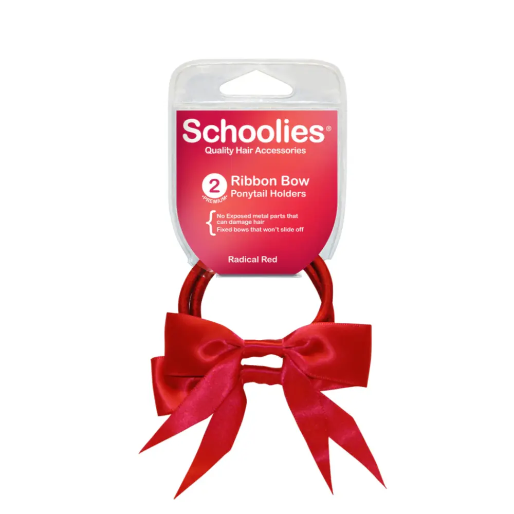 Dây Cột Tóc Ruy Băng Màu Đỏ, Ribbon Bow Ponytail Holders, Radical Red, 2 Cái - SCHOOLIES