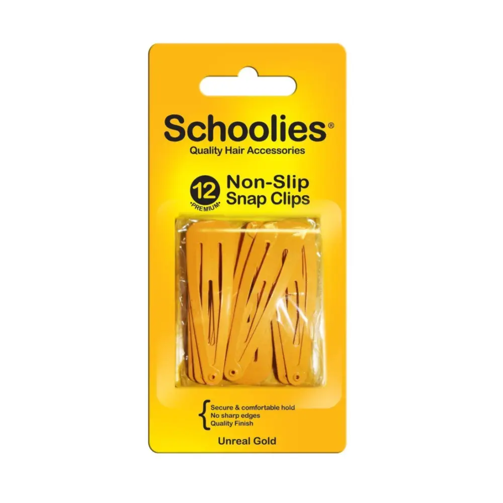 Kẹp Bấm Cài Tóc Màu Vàng, Non-Slip Snap Clips, Unreal Gold, 12 Cái - SCHOOLIES
