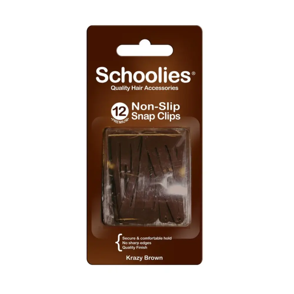 Kẹp Bấm Cài Tóc Màu Nâu, Non-Slip Snap Clips, Krazy Brown, 12 Cái - SCHOOLIES