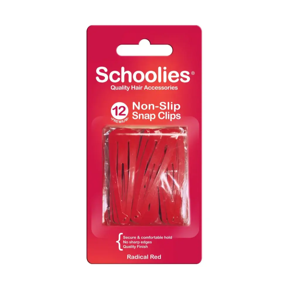 Kẹp Bấm Cài Tóc Màu Đỏ, Non-Slip Snap Clips, Radical Red, 12 Cái - SCHOOLIES