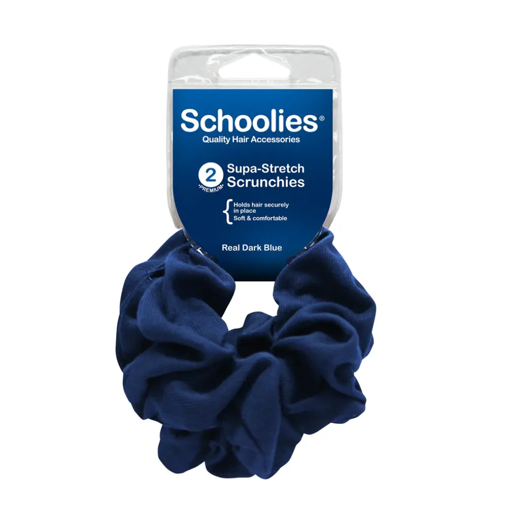 Dây Cột Tóc Vải Màu Xanh Dương Đậm, Supa-Stretch Scrunchies, Real Dark Blue, 2 Cái - SCHOOLIES