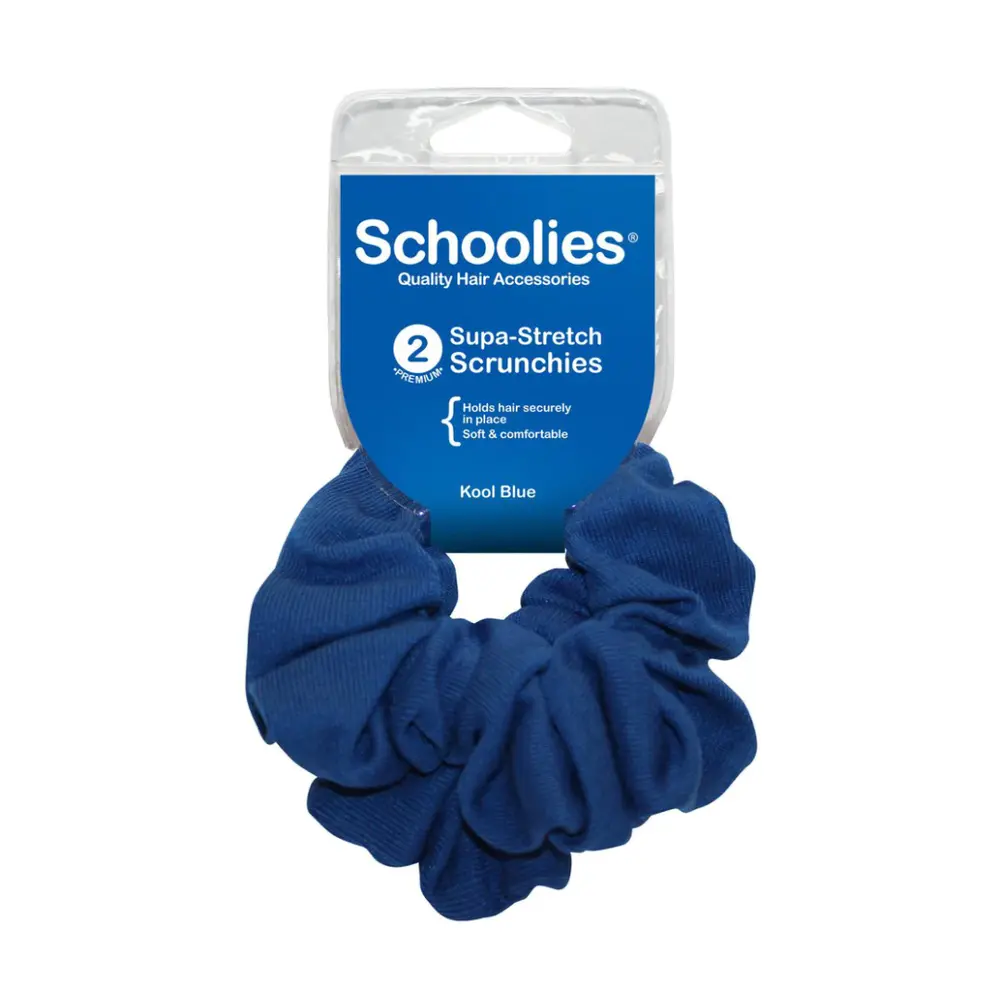 Dây Cột Tóc Vải Màu Xanh Dương, Supa-Stretch Scrunchies, Kool Blue, 2 Cái - SCHOOLIES