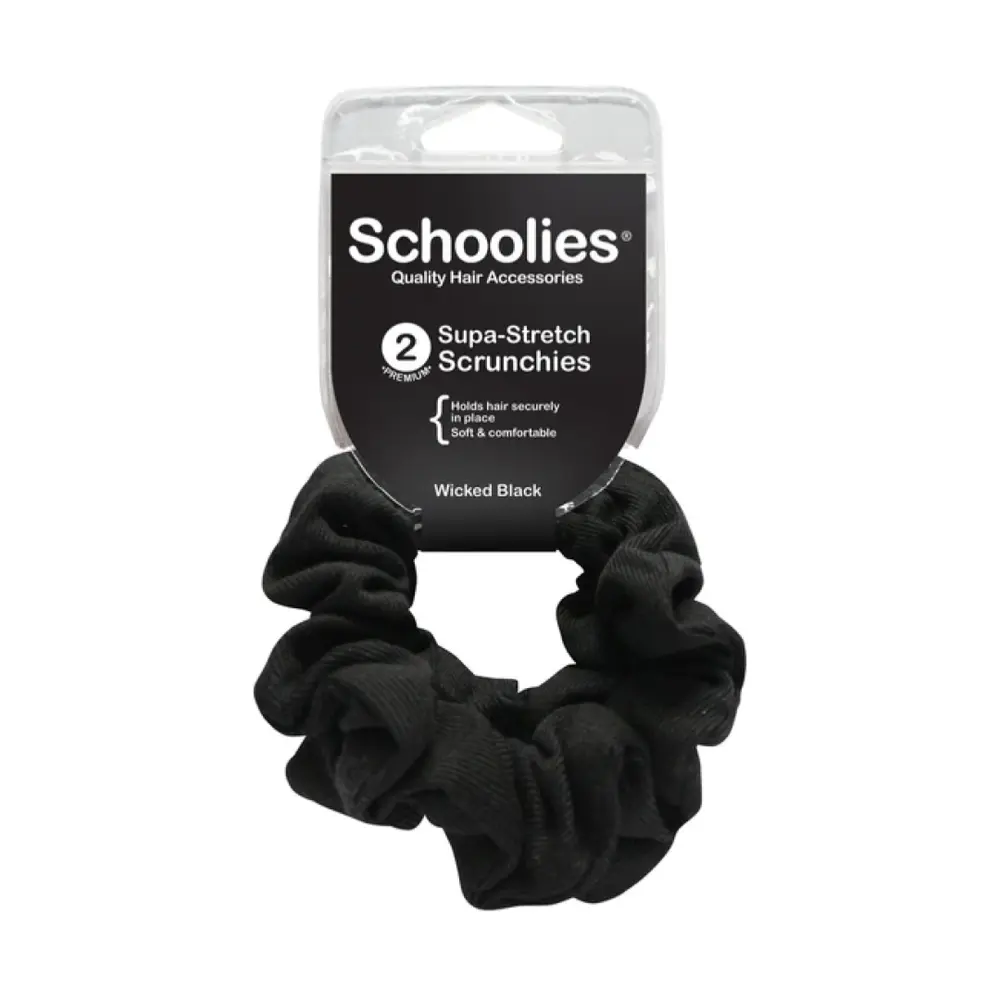 Dây Cột Tóc Vải Màu Đen, Supa-Stretch Scrunchies, Wicked Black, 2 Cái - SCHOOLIES