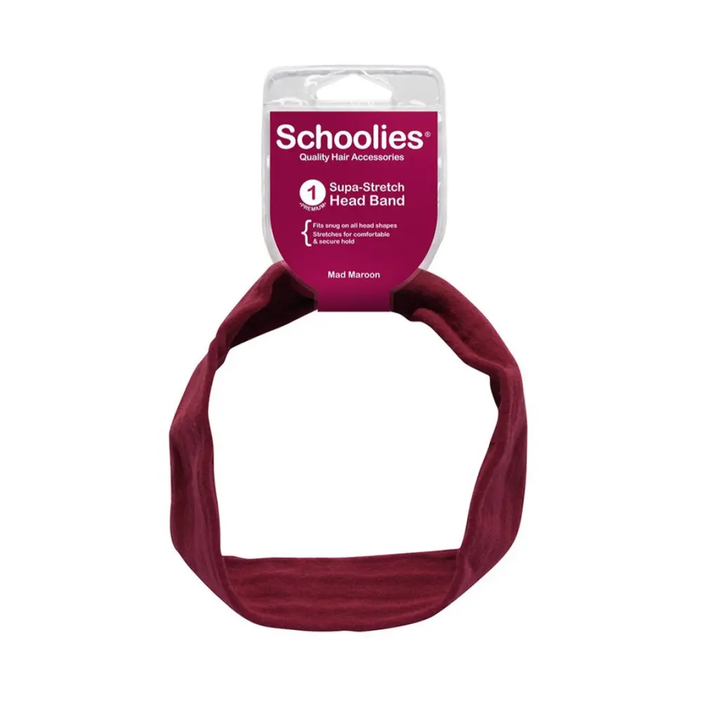 Băng Đô Vải Thun Màu Đỏ Đô, Supa-Stretch Head Band, Mad Maroon - SCHOOLIES