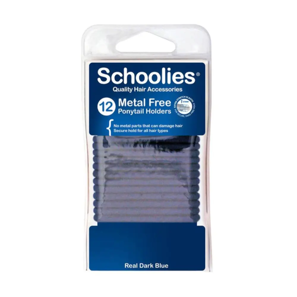 Dây Cột Tóc Đuôi Ngựa Màu Xanh Dương Đậm, Metal Free Ponytail Holders, Real Dark Blue, 12 Cái - SCHOOLIES