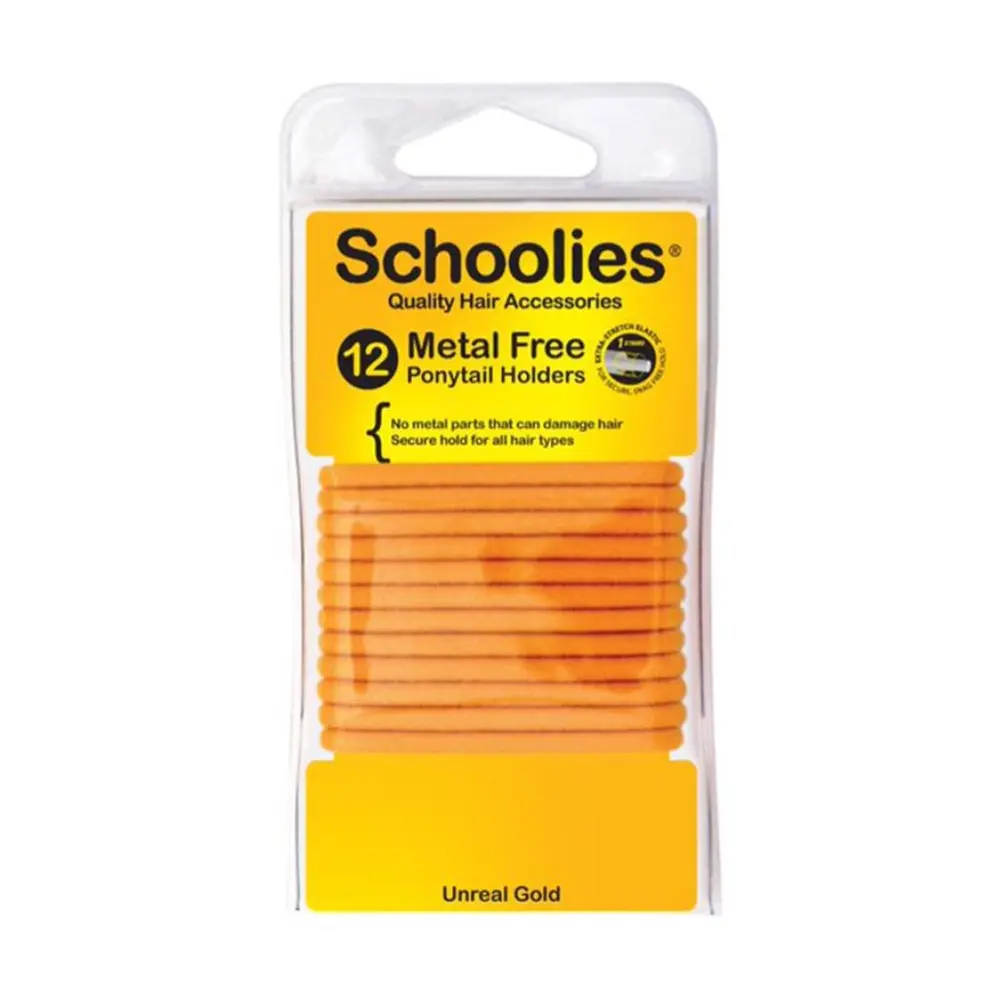 Dây Cột Tóc Đuôi Ngựa Màu Vàng, Metal Free Ponytail Holders, Unreal Gold, 12 Cái - SCHOOLIES