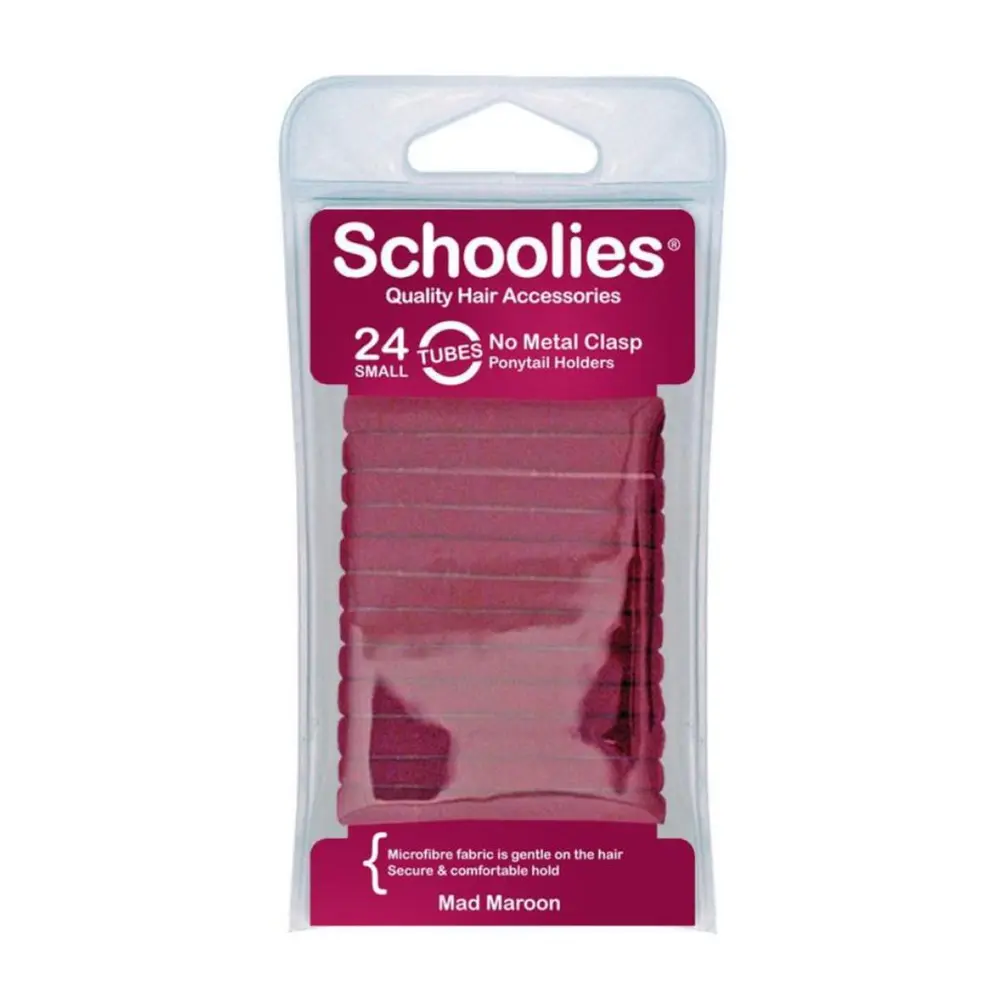 Dây Cột Tóc Màu Đỏ Đô, No Metal Clasp Ponytail Holders, Small, Mad Marroon, 24 Cái - SCHOOLIES
