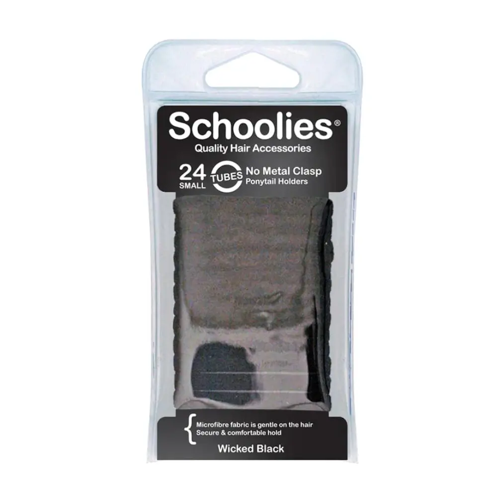 Dây Cột Tóc Màu Đen, No Metal Clasp Ponytail Holders, Small, Wicked Black, 24 Cái - SCHOOLIES
