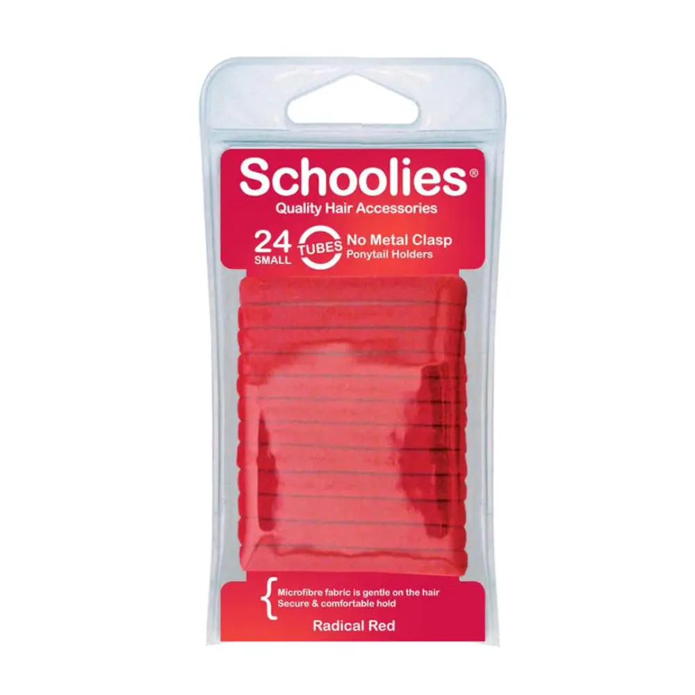 Dây Cột Tóc Màu Đỏ, No Metal Clasp Ponytail Holders, Small, Radical Red, 24 Cái - SCHOOLIES
