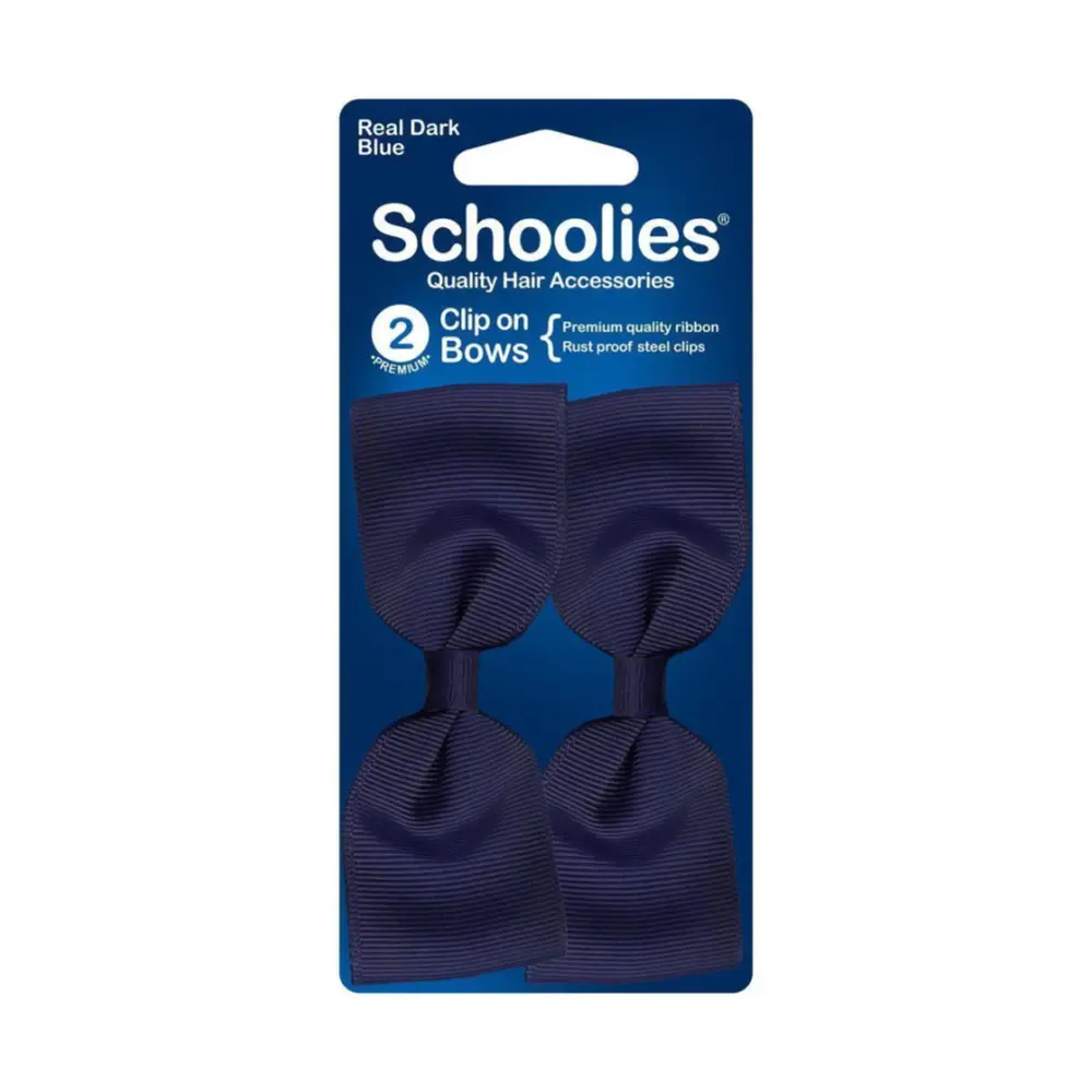 Kẹp Nơ Màu Xanh Dương Đậm, Clip On Bows, Real Dark Blue, 2 Cái - SCHOOLIES