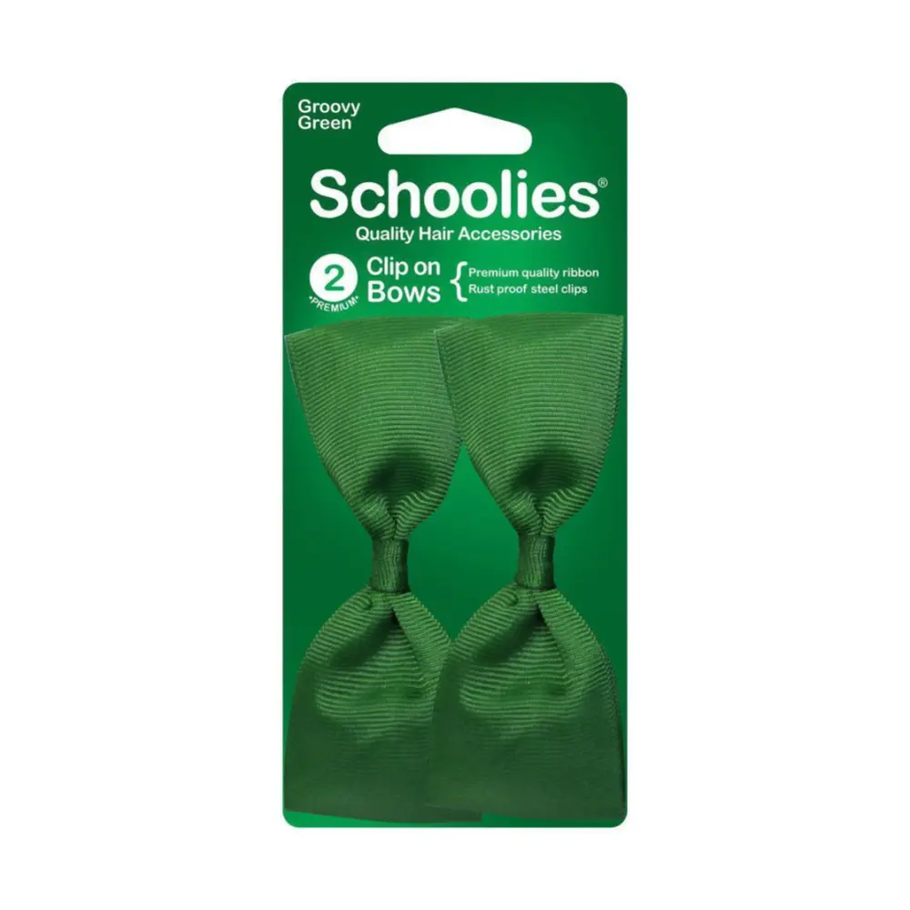 Kẹp Nơ Màu Xanh Lá, Clip On Bows, Groovy Green, 2 Cái - SCHOOLIES