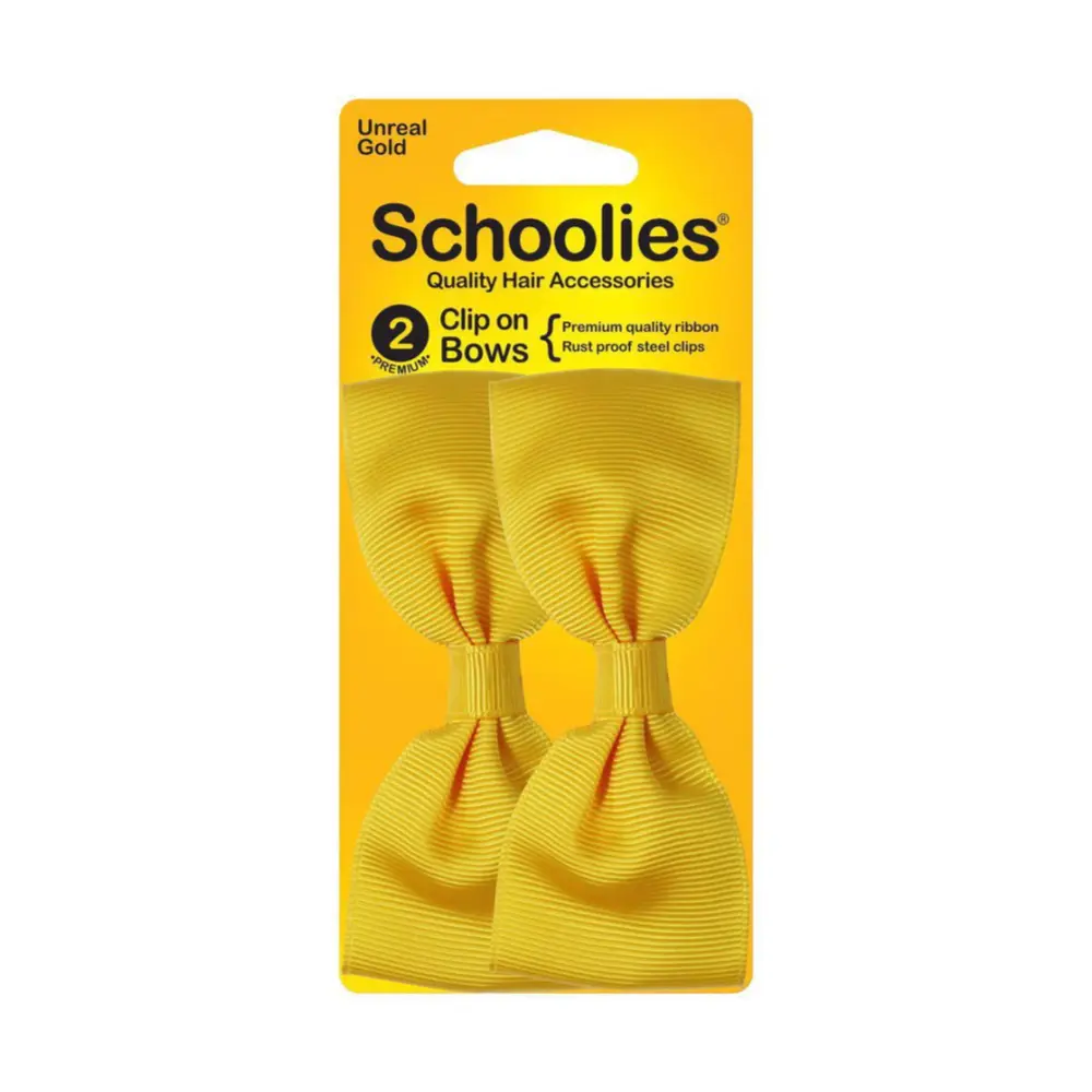 Kẹp Nơ Màu Vàng, Clip On Bows, Unreal Gold, 2 Cái - SCHOOLIES
