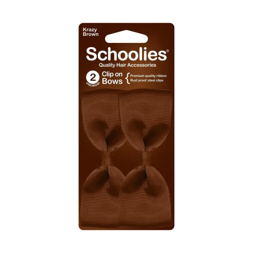 Kẹp Nơ Màu Nâu, Clip On Bows, Krazy Brown, 2 Cái - SCHOOLIES