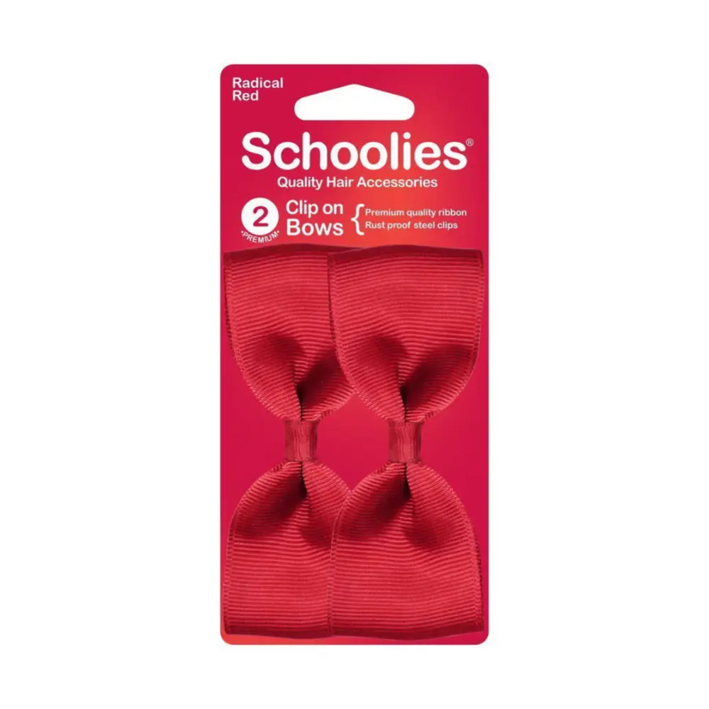 Kẹp Nơ Màu Đỏ, Clip On Bows, Radical Red, 2 Cái - SCHOOLIES