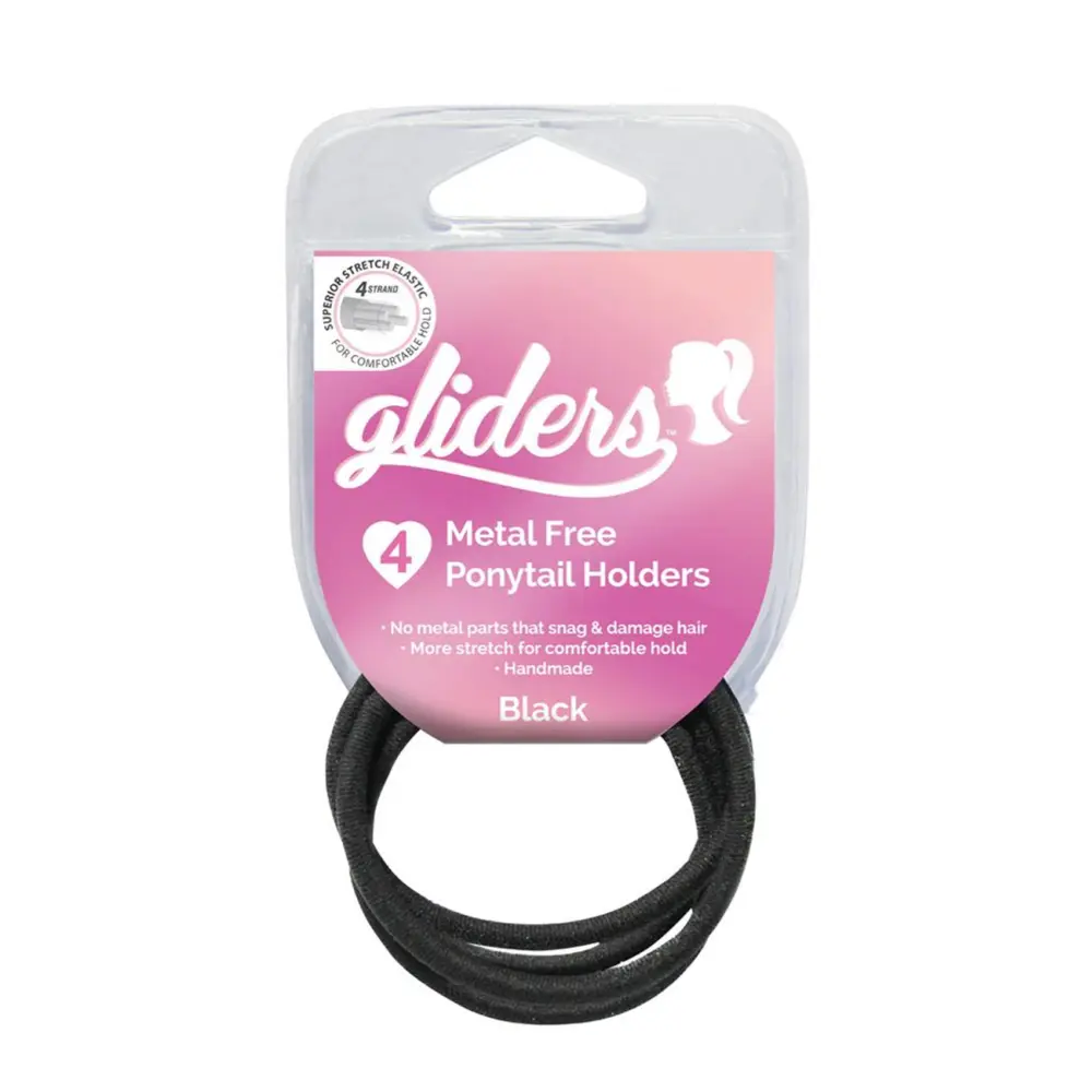 Dây Cột Tóc Đuôi Ngựa Màu Đen, Metal Free Ponytail Holders, Black, 4 Cái - GLIDERS