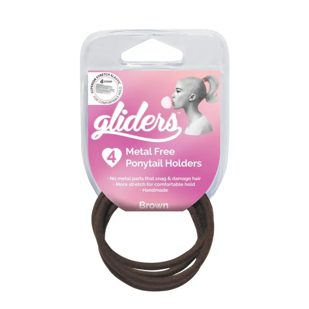Dây Cột Tóc Đuôi Ngựa Màu Nâu, Metal Free Ponytail Holders, Brown, 4 Cái - GLIDERS