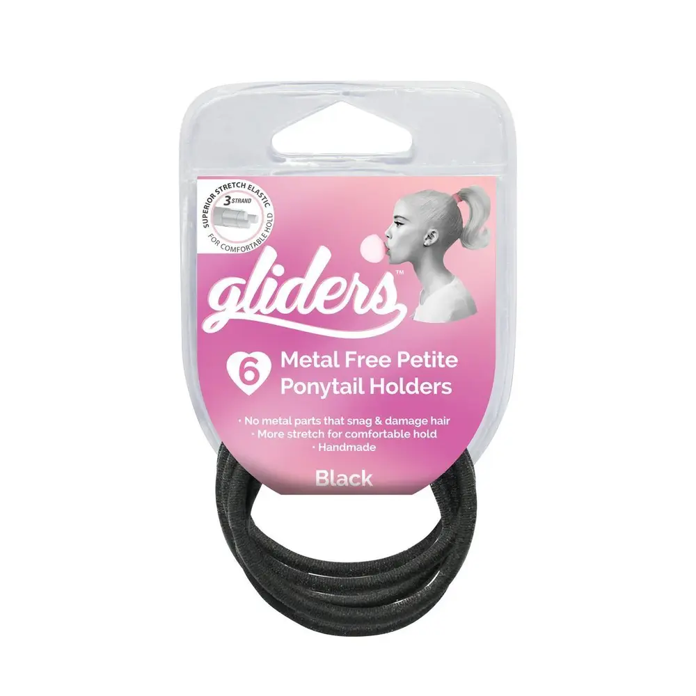 Dây Cột Tóc Màu Đen, Metal Free Petite Ponytail Holders, Black, 6 Cái - GLIDERS