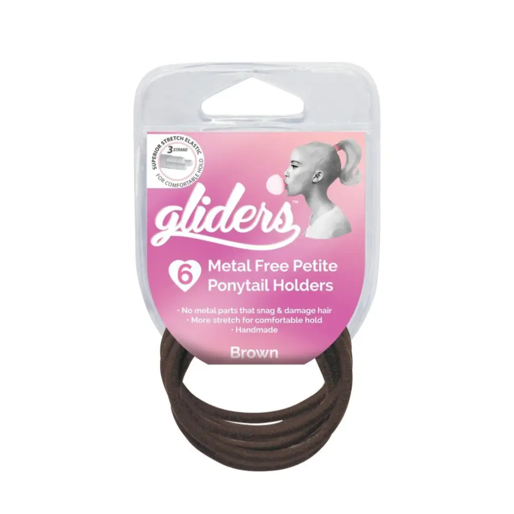 Dây Cột Tóc Màu Nâu, Metal Free Petite Ponytail Holders, Brown, 6 Cái - GLIDERS