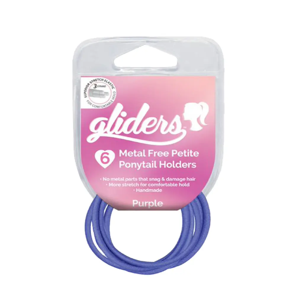 Dây Cột Tóc Màu Tím, Metal Free Petite Ponytail Holders, Purple, 6 Cái - GLIDERS