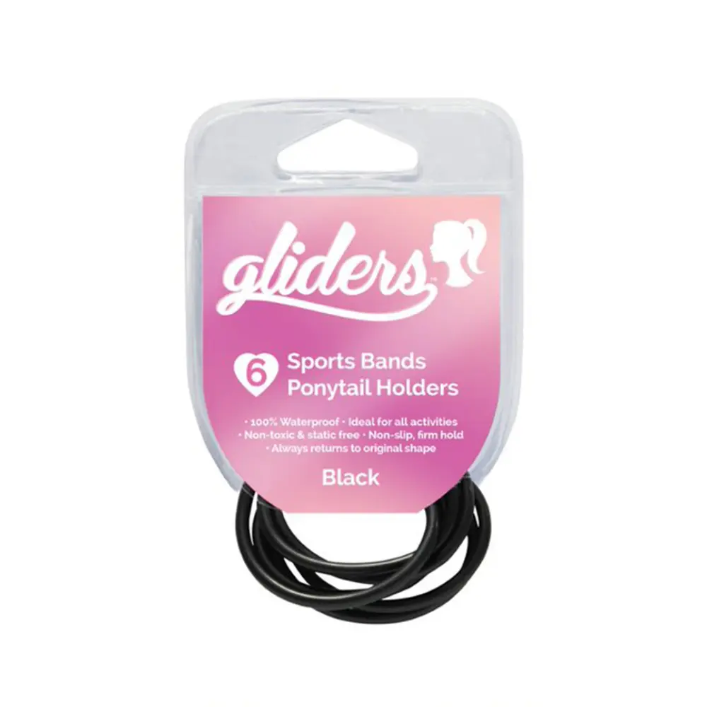 Dây Cột Tóc Thể Thao Màu Đen, Sports Bands Ponytail Holders, Black, 6 Cái - GLIDERS