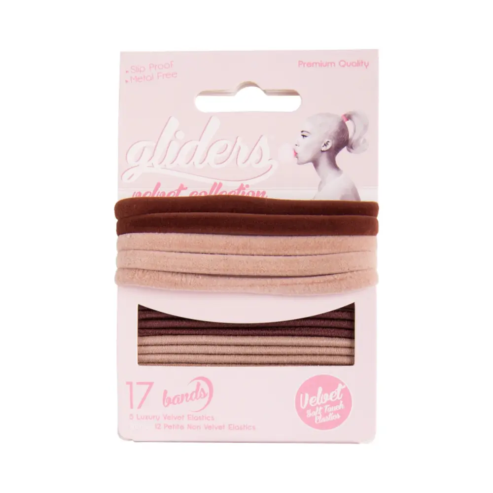 Dây Cột Tóc Nhung Màu Nâu Đậm & Be, Velvet Soft Touch Elastics, Brown & Blonde, 17 Cái - GLIDERS
