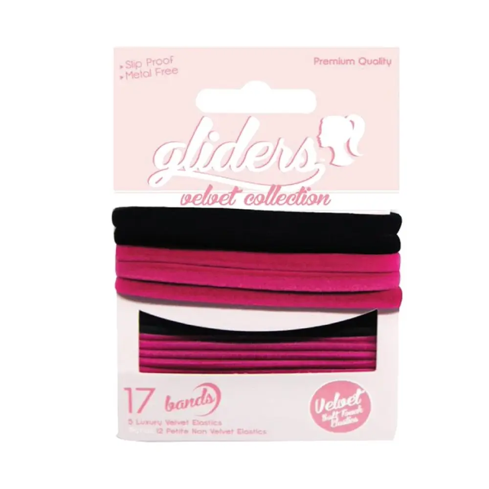 Dây Cột Tóc Nhung Màu Đen & Hồng, Velvet Soft Touch Elastics, Black & Pink, 17 Cái - GLIDERS