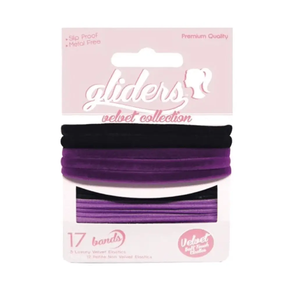 Dây Cột Tóc Nhung Màu Đen & Tím, Velvet Soft Touch Elastics, Black & Purple, 17 Cái - GLIDERS