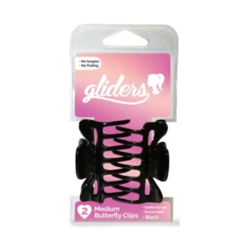 Kẹp Bướm Nhỏ Màu Đen, Medium Butterfly Clips, Black, 2 Cái - GLIDERS