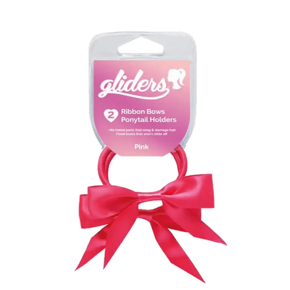 Dây Cột Tóc Nơ Ruy Băng Hồng, Ribbon Bows Ponytail Holders, Pink, 2 Cái - GLIDERS