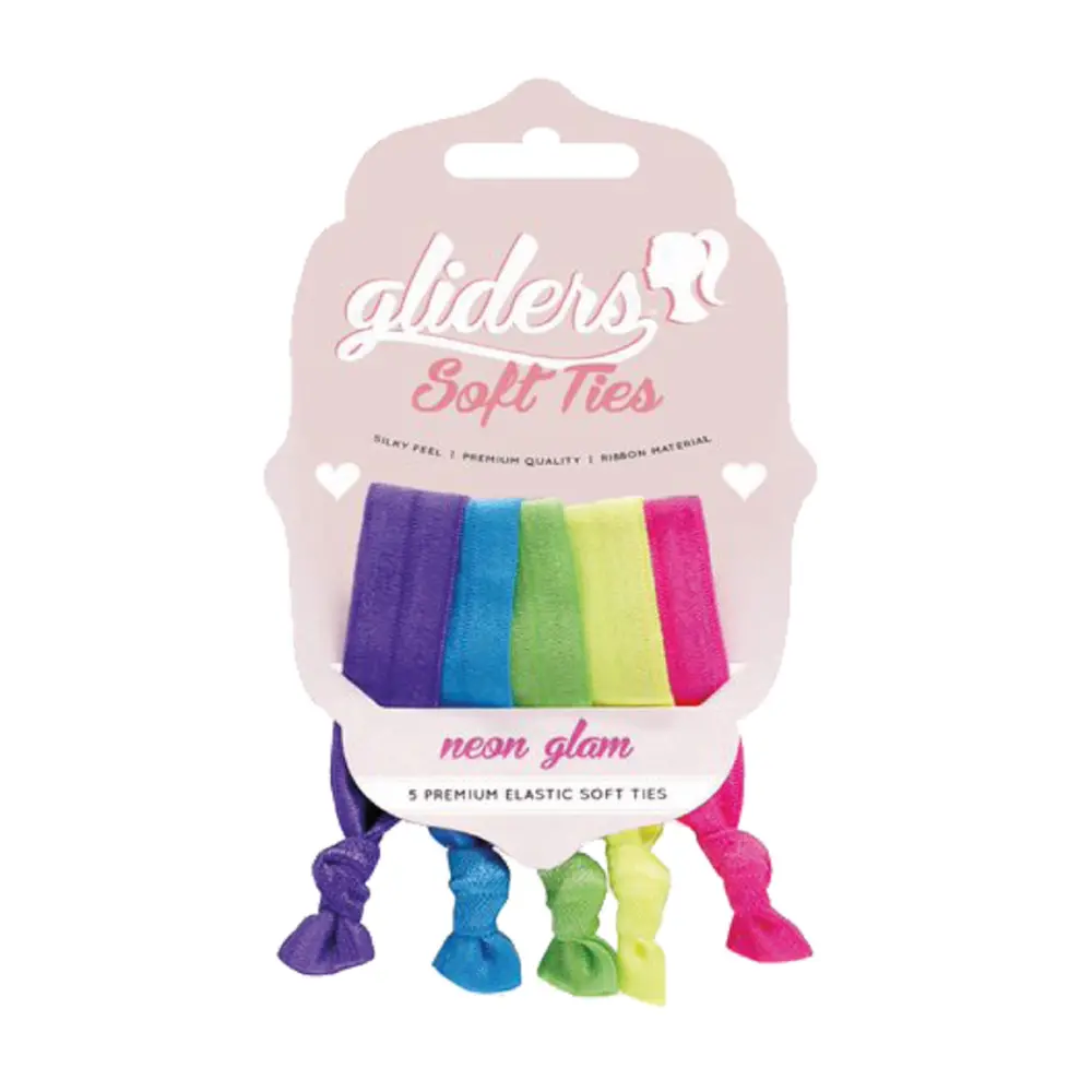Dây Cột Tóc Nơ Xoắn Màu Neon, Premium Elastic Soft Ties, Neon Glam, 5 Cái - GLIDERS