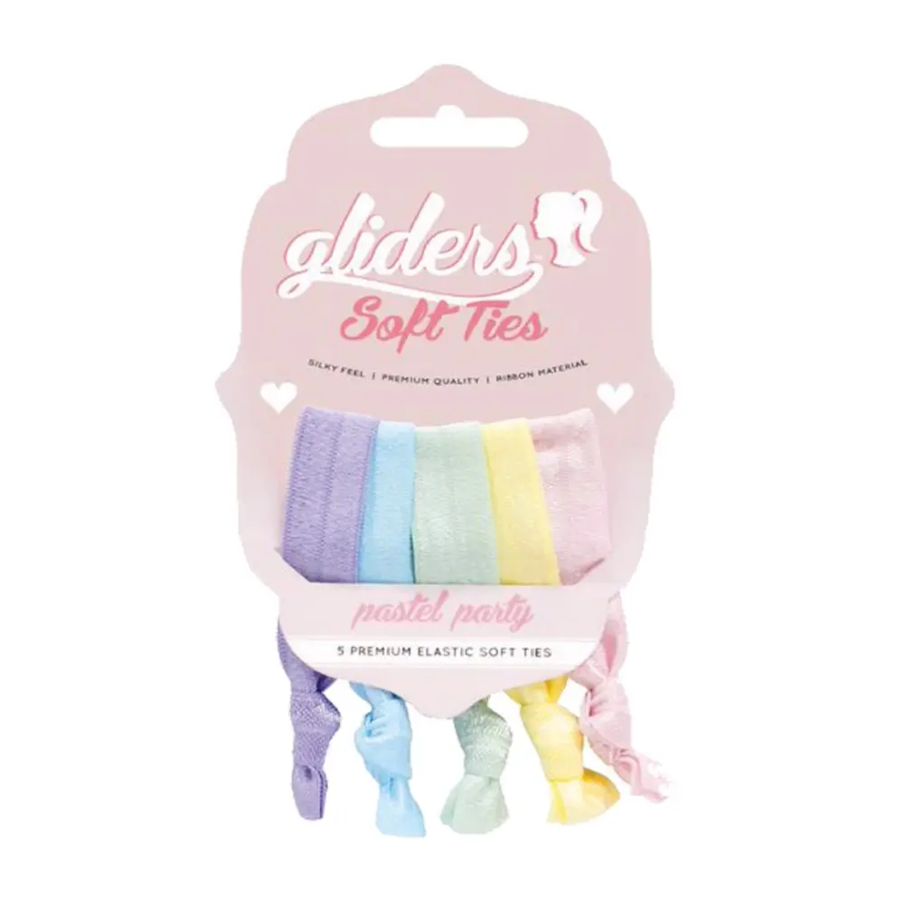 Dây Cột Tóc Nơ Xoắn Màu Pastel, Premium Elastic Soft Ties, Pastel Party, 5 Cái - GLIDERS