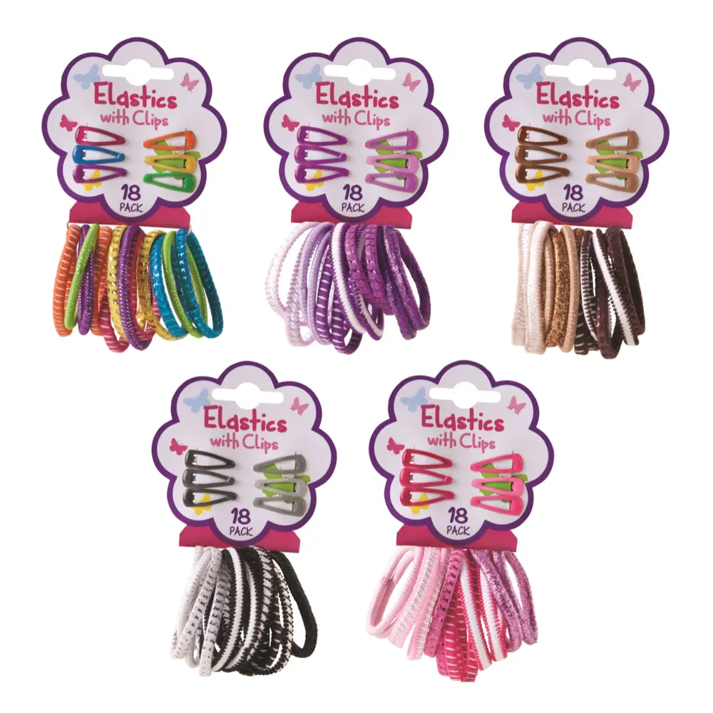 Bộ Dây Cột & Kẹp Tóc, Elastics with Clips, 18 Cái - UNCLE BILLS