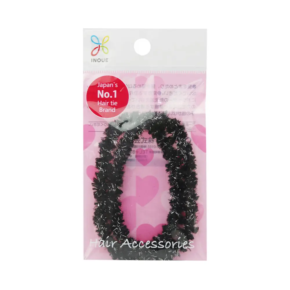Dây Cột Tóc Màu Đen Ánh Bạc, Black Hair Ties, 2 Cái - INOUE